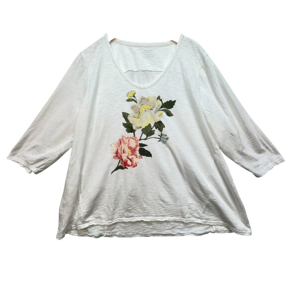 Chicos Ultimate Tee Blouse Top Womens XXL White Floral Embroidered Summer Casual - Picture 1 of 11